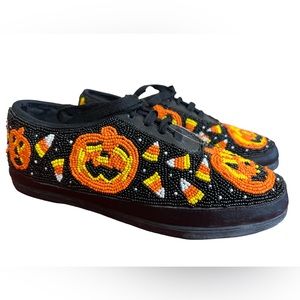 Colorwerks Sz 7.5 Women’s Halloween Shoes beaded Jack O’ Lantern Candy Corn GUC